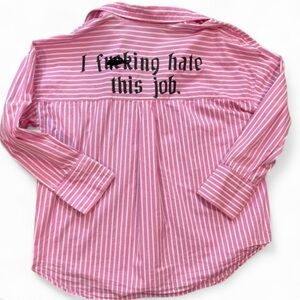 Reworked “Employee of the Month” Zara Pink and White Striped Shirt